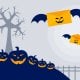 Halloween themed bat envelopes and jack-o-lanterns in a scary scene for email scammers